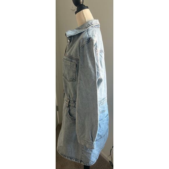 NWT ZARA Light Wash Denim Mini Long Sleeves Button Down Cotton Pocket Dress XXL - Picture 4 of 6